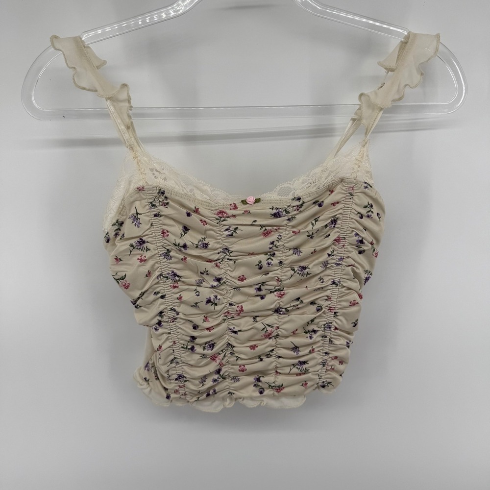 Forever 21‎ Floral Ruffle Crop Top Corset Style Cream Size Small